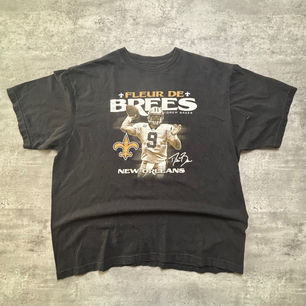 Reebok T-Shirt Extra Large Black Drew Brees New Orleans Saints Graphic Tee